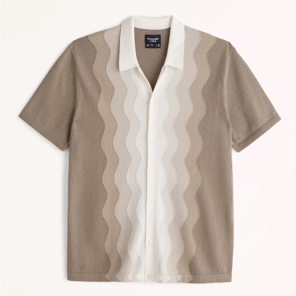 Abercrombie & Fitch Other - A&F Short-Sleeve Wave Knit Polo Shirt - Brown & Cream